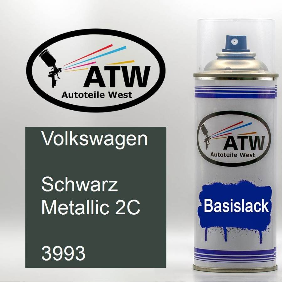 Volkswagen, Schwarz Metallic 2C, 3993: 400ml Sprühdose, von ATW Autoteile West.